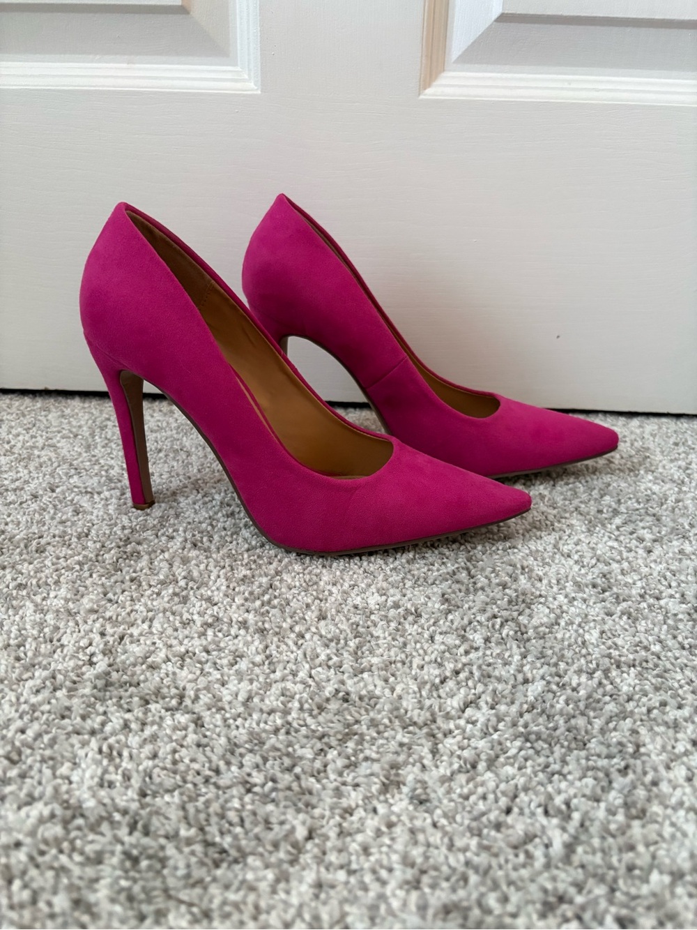 JustFab Fuchsia Suede Pointed-Toe Stilettos